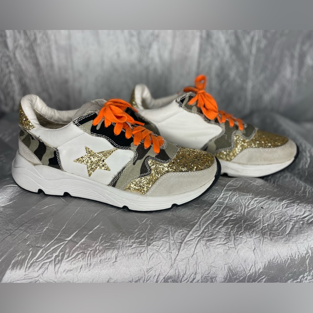 VICI Camo gold sparkle white sneakers with orange laces - Picture 6 of 12